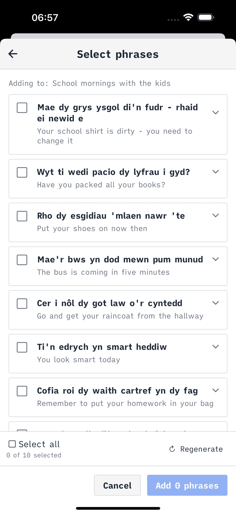 Generating a phraselist